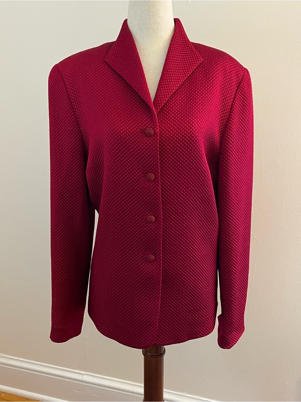 Vintage Talbots Silk Wool Blazer Cranberry Textured Jacket 12